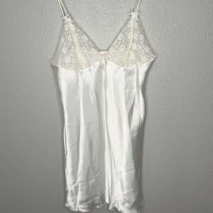 VTG Oscar de la Renta Pink Label Ivory Satin Lace Slip Nightgown Y2K Coquette L